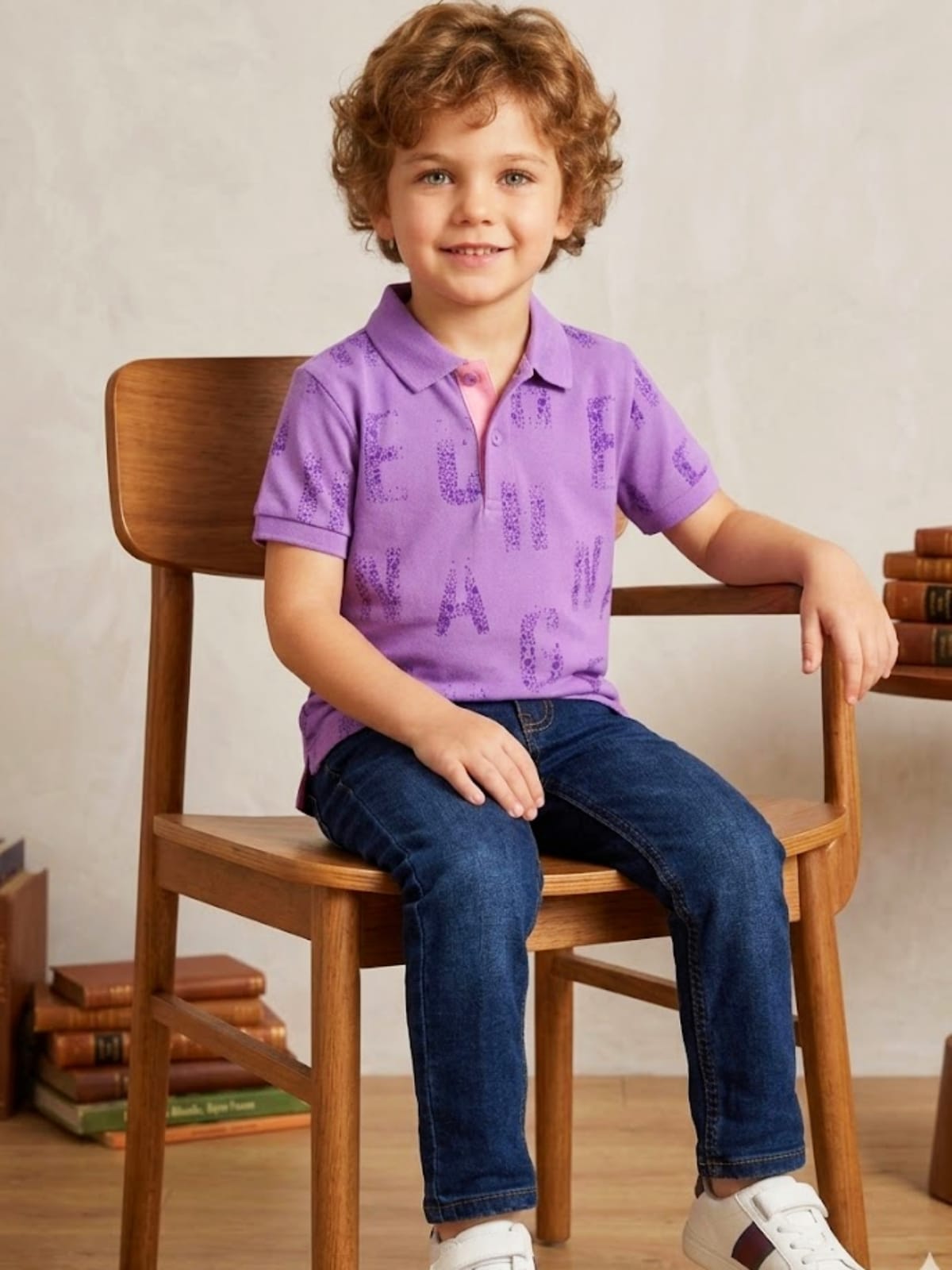Breakout Boys' Premium Alphabet Print Polo - Lavender Purple