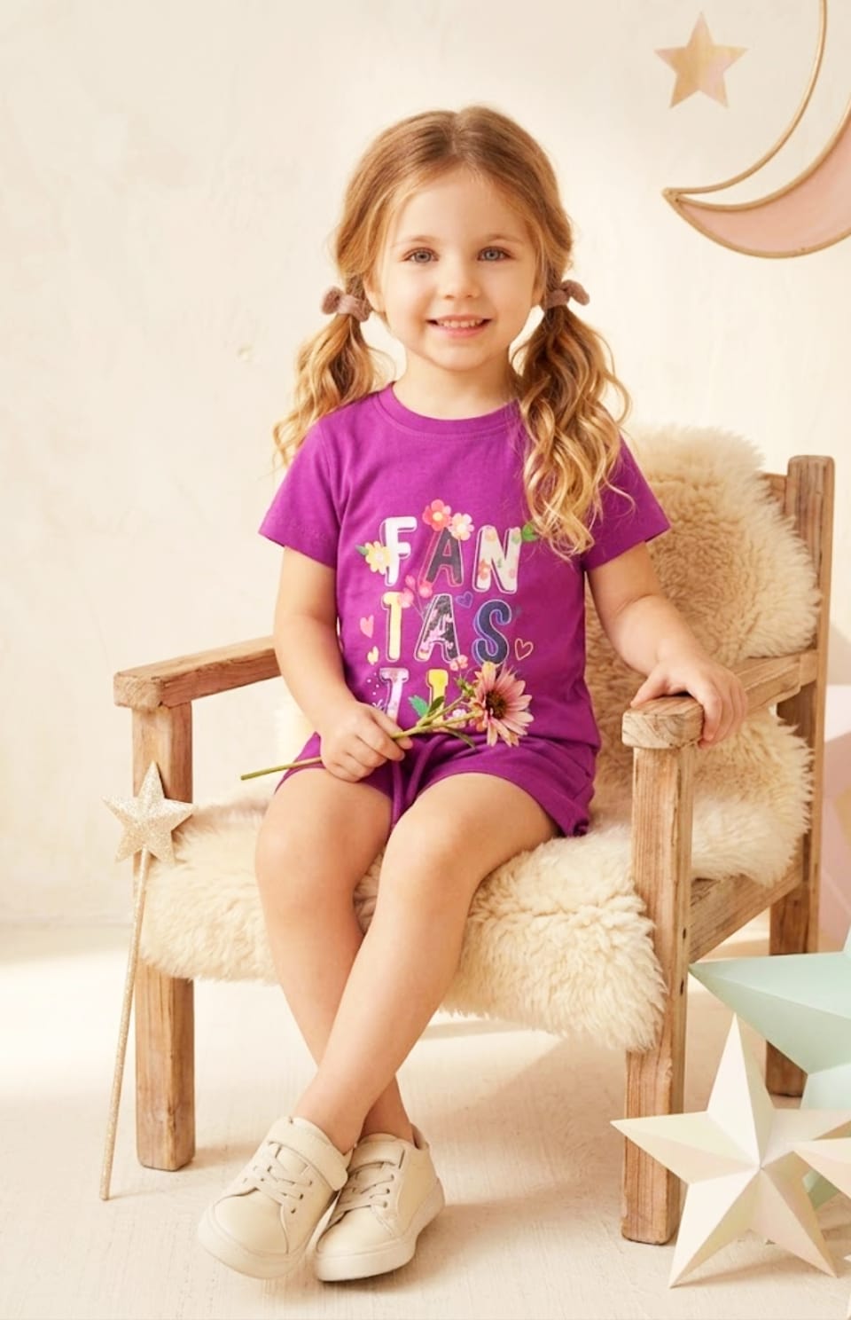 Cotton Cop Premium Girls' "FAN-TAS-TIC" Shorts Set - Vibrant Purple