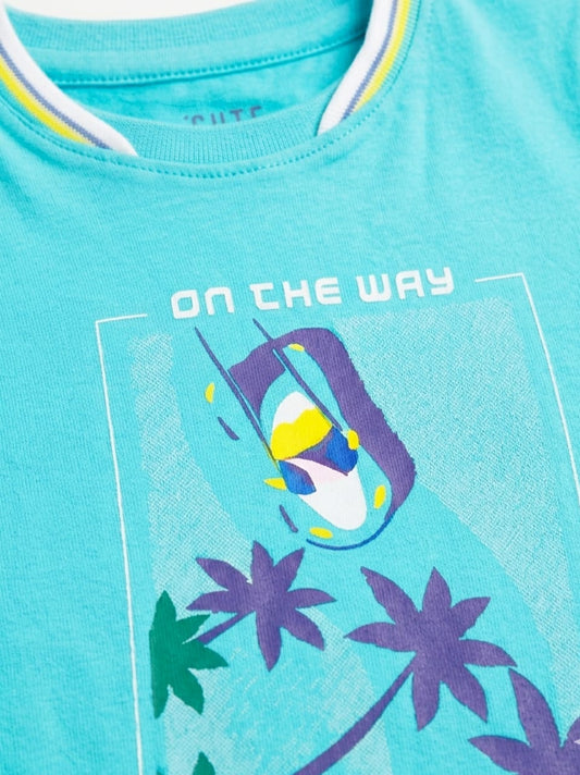Boys' "On The Way" Graphic T-Shirt – Vibrant Aqua Blue Breakout
