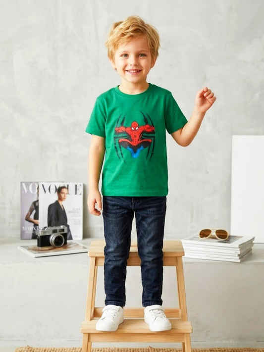 Baby Toss - Boys Spider-Man Superhero Printed T-Shirt (Dark Green)