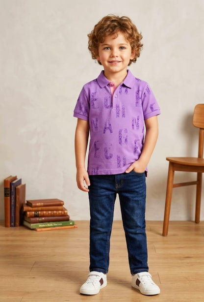 Breakout Boys' Premium Alphabet Print Polo - Lavender Purple