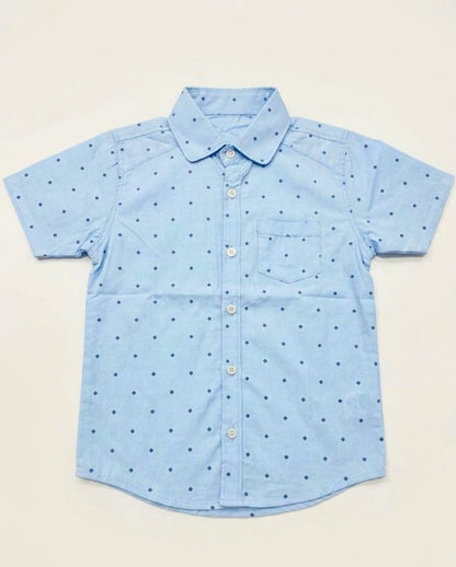 Baby Toss Boys' Premium Micro-Diamond Print Shirt - Soft Sky