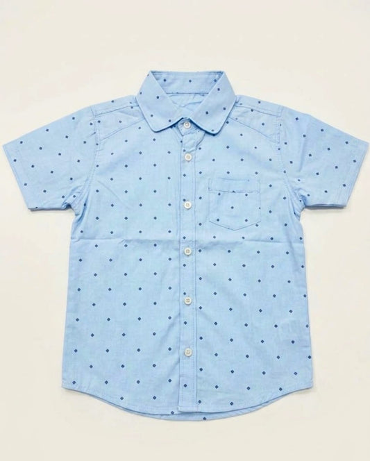 Baby Toss Boys' Premium Micro-Diamond Print Shirt - Soft Sky
