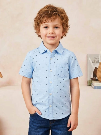 Baby Toss Boys' Premium Micro-Diamond Print Shirt - Soft Sky