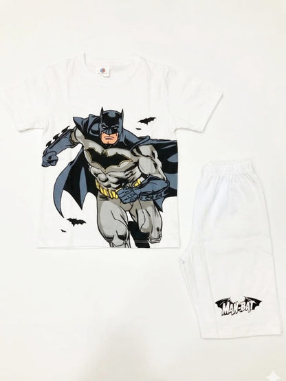 Kids Batman Superhero Edition - White Cotton T-Shirt & Shorts Set