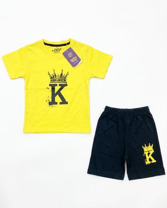 Boys "King Crown" Summer Set - Yellow T-Shirt & Black Shorts