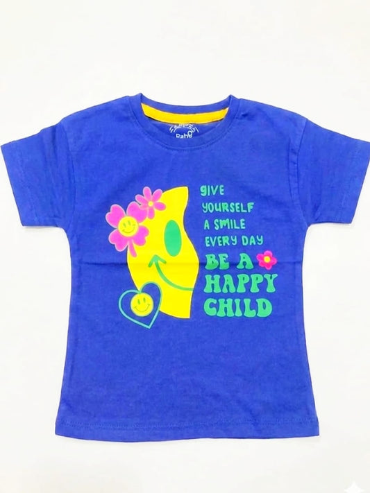 Baby Toss - Girls "Happy Child" Graphic T-Shirt (Navy Blue)