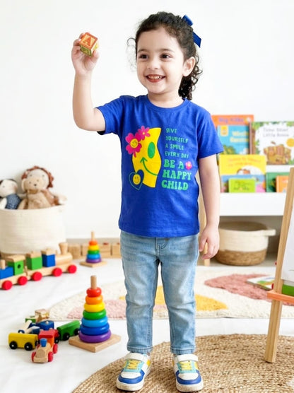 Baby Toss - Girls "Happy Child" Graphic T-Shirt (Navy Blue)