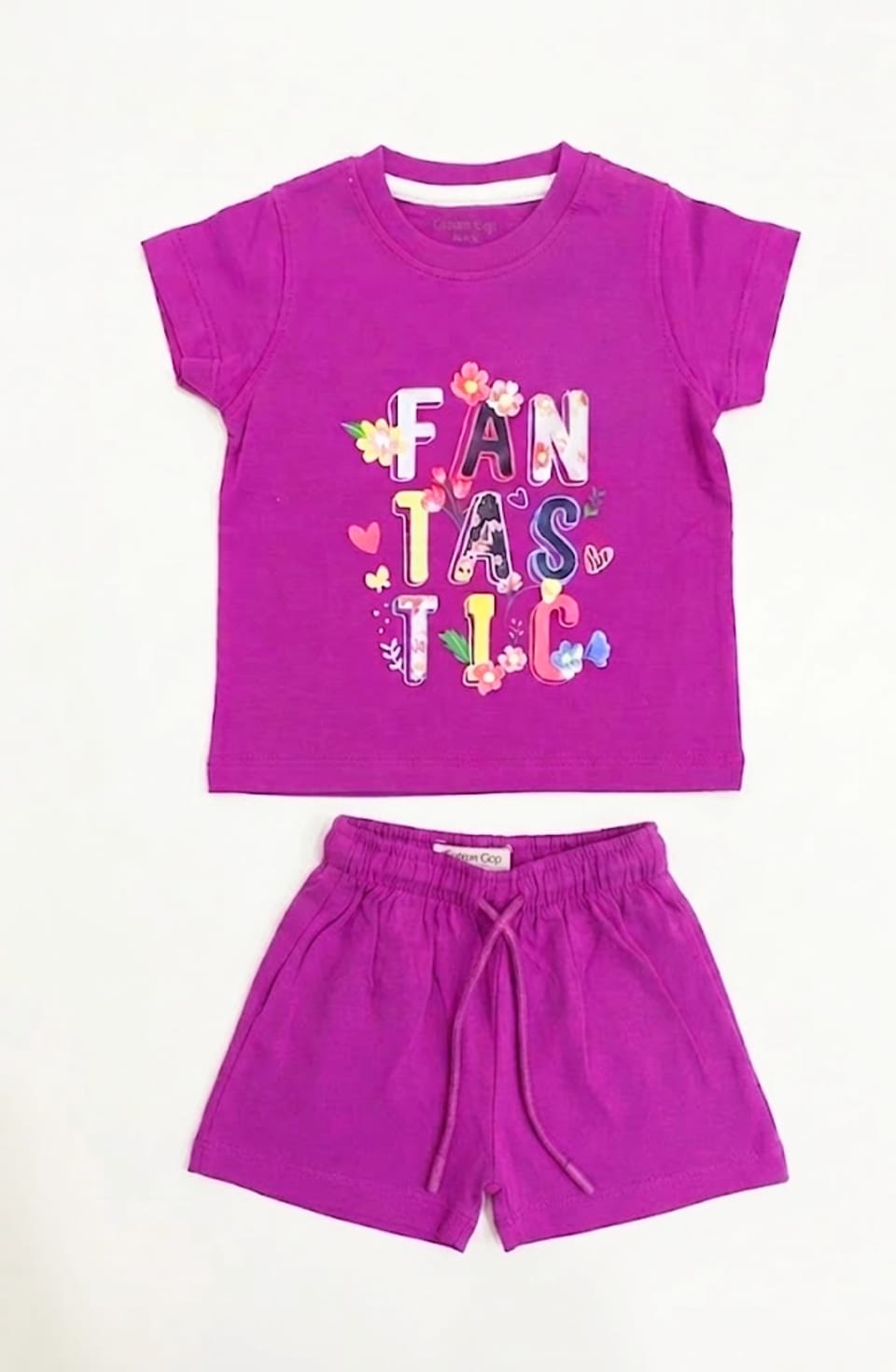 Cotton Cop Premium Girls' "FAN-TAS-TIC" Shorts Set - Vibrant Purple