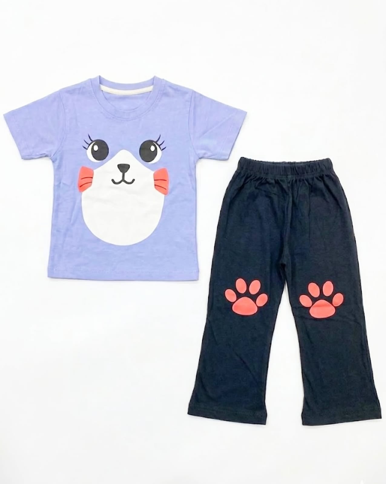 Kids Cute Kitty Face 2-Piece Suit - Lavender & Black  Kids Cute