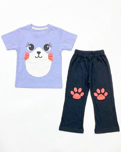 Kids Cute Kitty Face 2-Piece Suit - Lavender & Black  Kids Cute