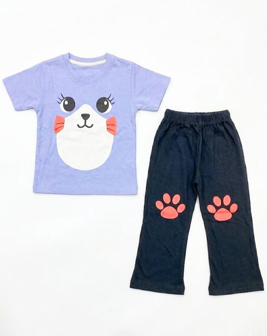 Kids Cute Kitty Face 2-Piece Suit - Lavender & Black  Kids Cute