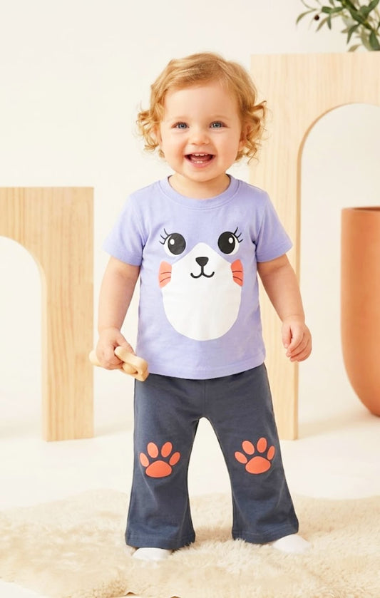 Kids Cute Kitty Face 2-Piece Suit - Lavender & Black  Kids Cute