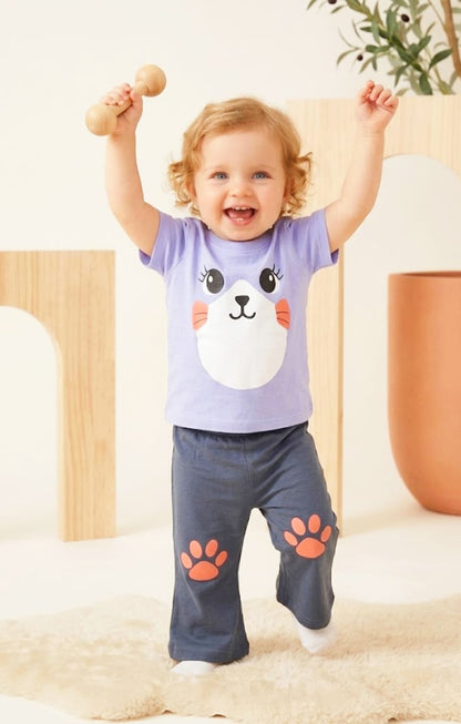 Kids Cute Kitty Face 2-Piece Suit - Lavender & Black  Kids Cute