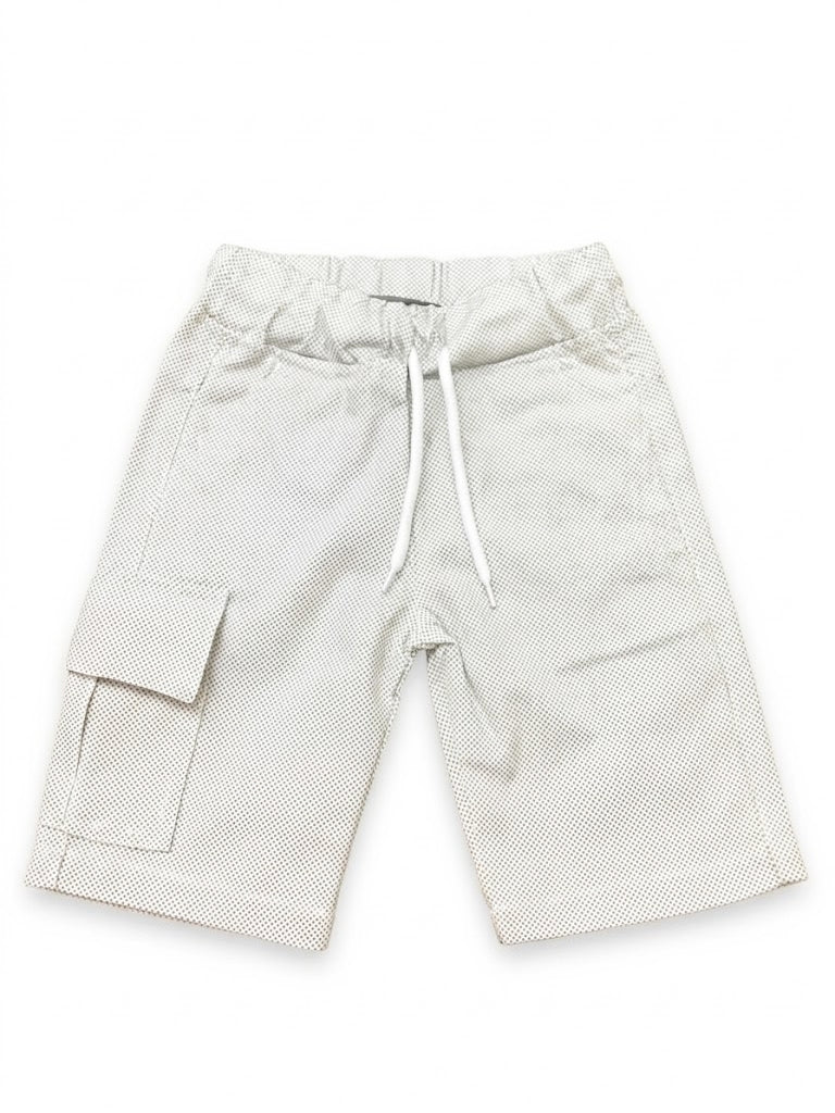 Baby Toss Boys' Premium Micro-Dot Cargo Shorts - Off-White & Black