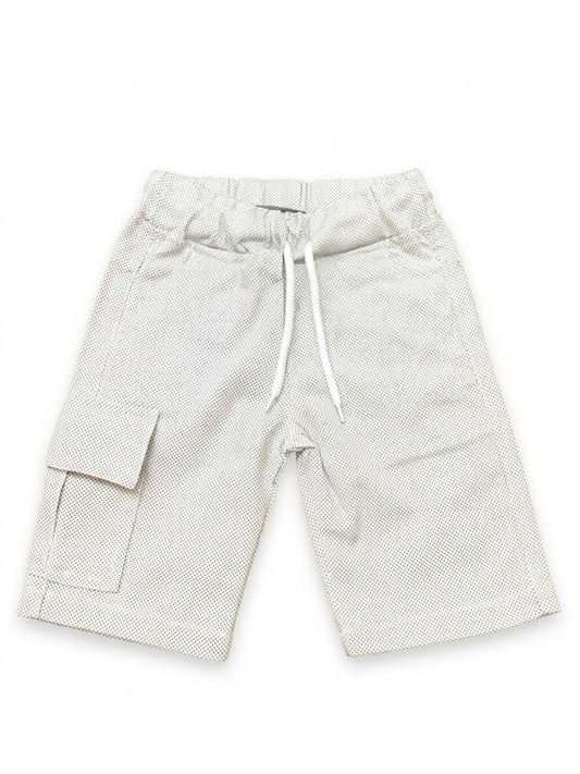 Baby Toss Boys' Premium Micro-Dot Cargo Shorts - Off-White & Black