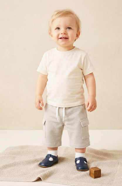 Baby Toss Boys' Premium Micro-Dot Cargo Shorts - Off-White & Black
