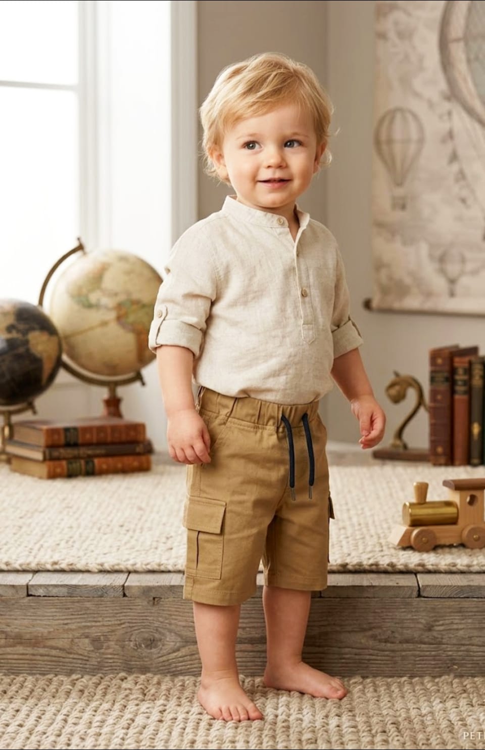 Baby Toss Boys' Premium Cotton Cargo Shorts - Classic Khaki
