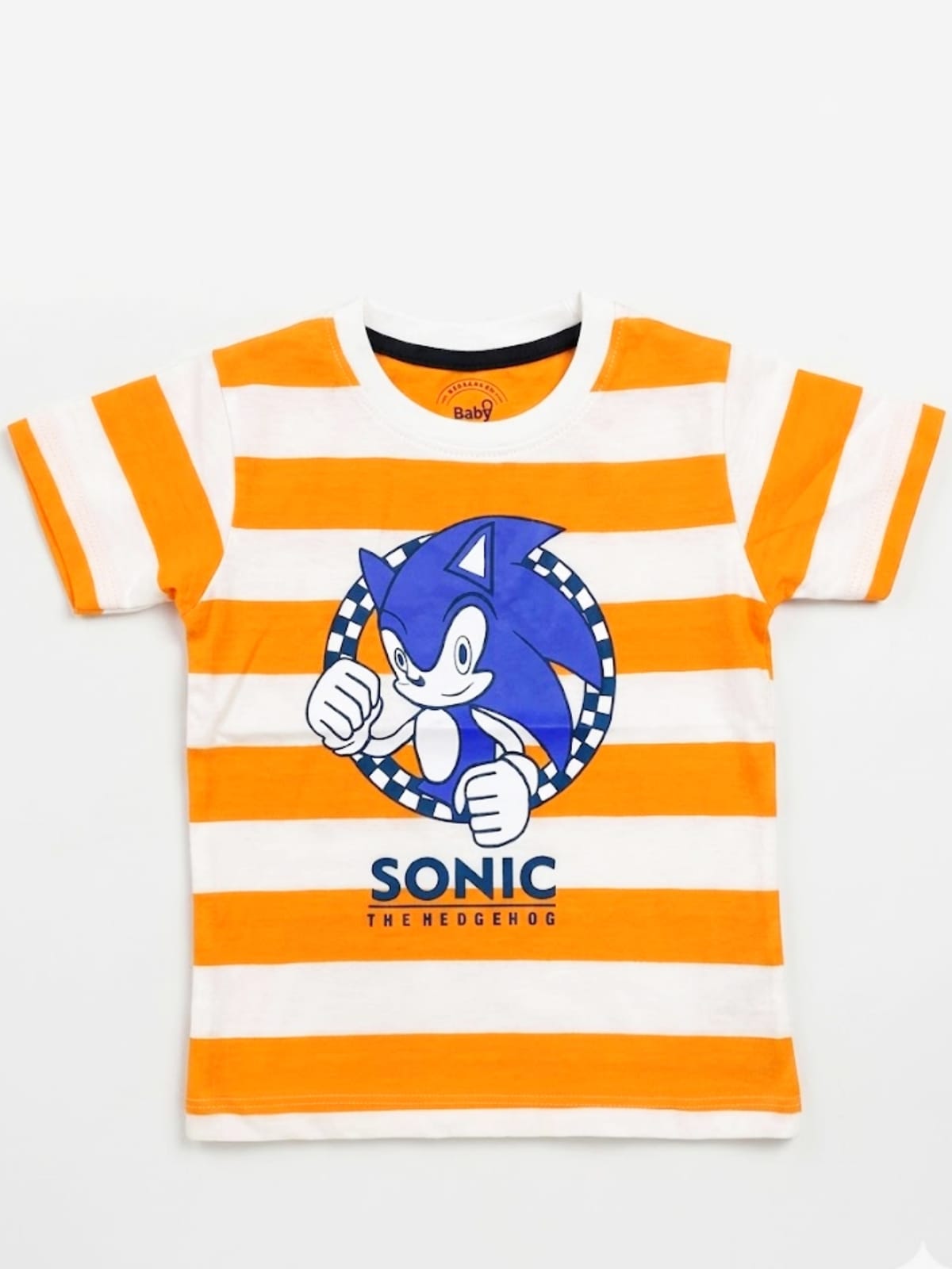 Sonic the Hedgehog Boys' Striped T-Shirt – Vibrant Orange & White
