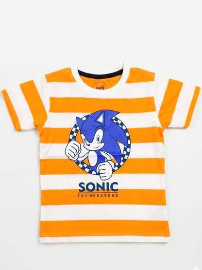 Sonic the Hedgehog Boys' Striped T-Shirt – Vibrant Orange & White
