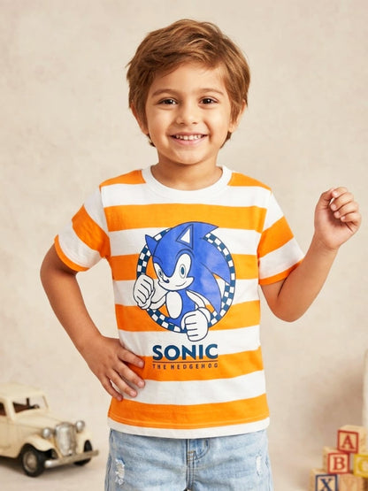 Sonic the Hedgehog Boys' Striped T-Shirt – Vibrant Orange & White