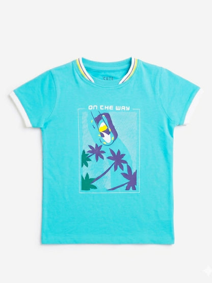 Boys' "On The Way" Graphic T-Shirt – Vibrant Aqua Blue Breakout