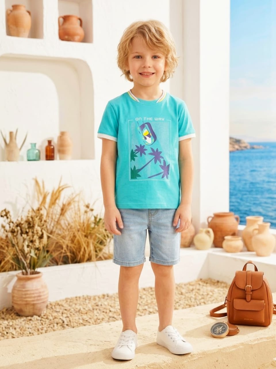 Boys' "On The Way" Graphic T-Shirt – Vibrant Aqua Blue Breakout