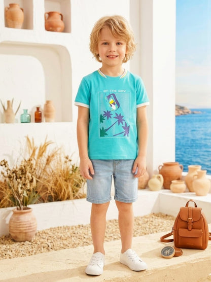 Boys' "On The Way" Graphic T-Shirt – Vibrant Aqua Blue Breakout