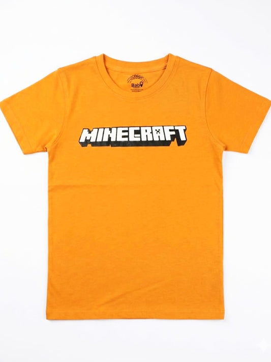 Baby Toss Kids Minecraft Edition – Orange Cotton Crew Neck T-Shirt with High-Quality Paste Print (Front & Back)
