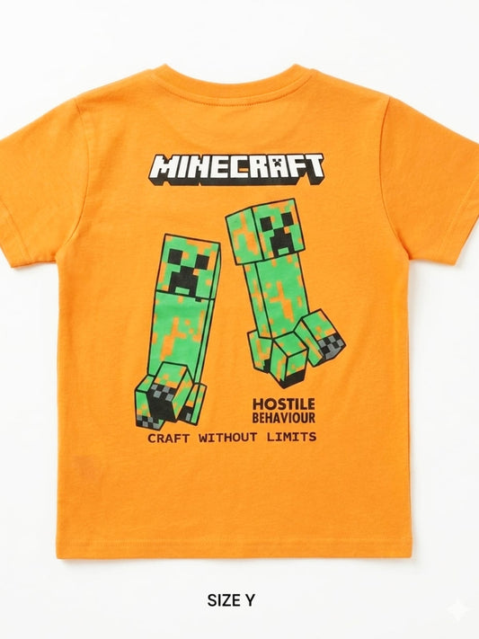 Baby Toss Kids Minecraft Edition – Orange Cotton Crew Neck T-Shirt with High-Quality Paste Print (Front & Back)