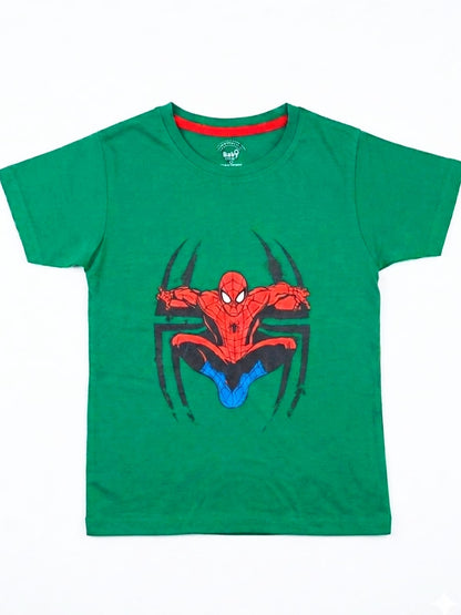 Baby Toss - Boys Spider-Man Superhero Printed T-Shirt (Dark Green)