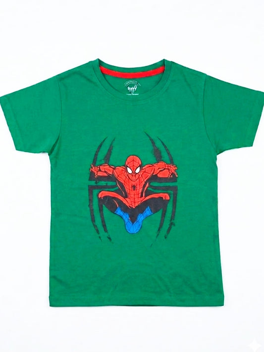 Baby Toss - Boys Spider-Man Superhero Printed T-Shirt (Dark Green)
