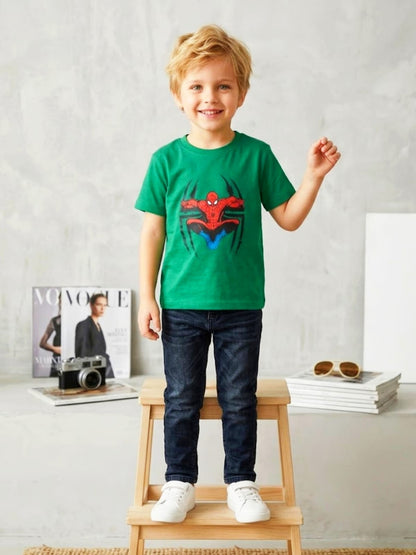 Baby Toss - Boys Spider-Man Superhero Printed T-Shirt (Dark Green)
