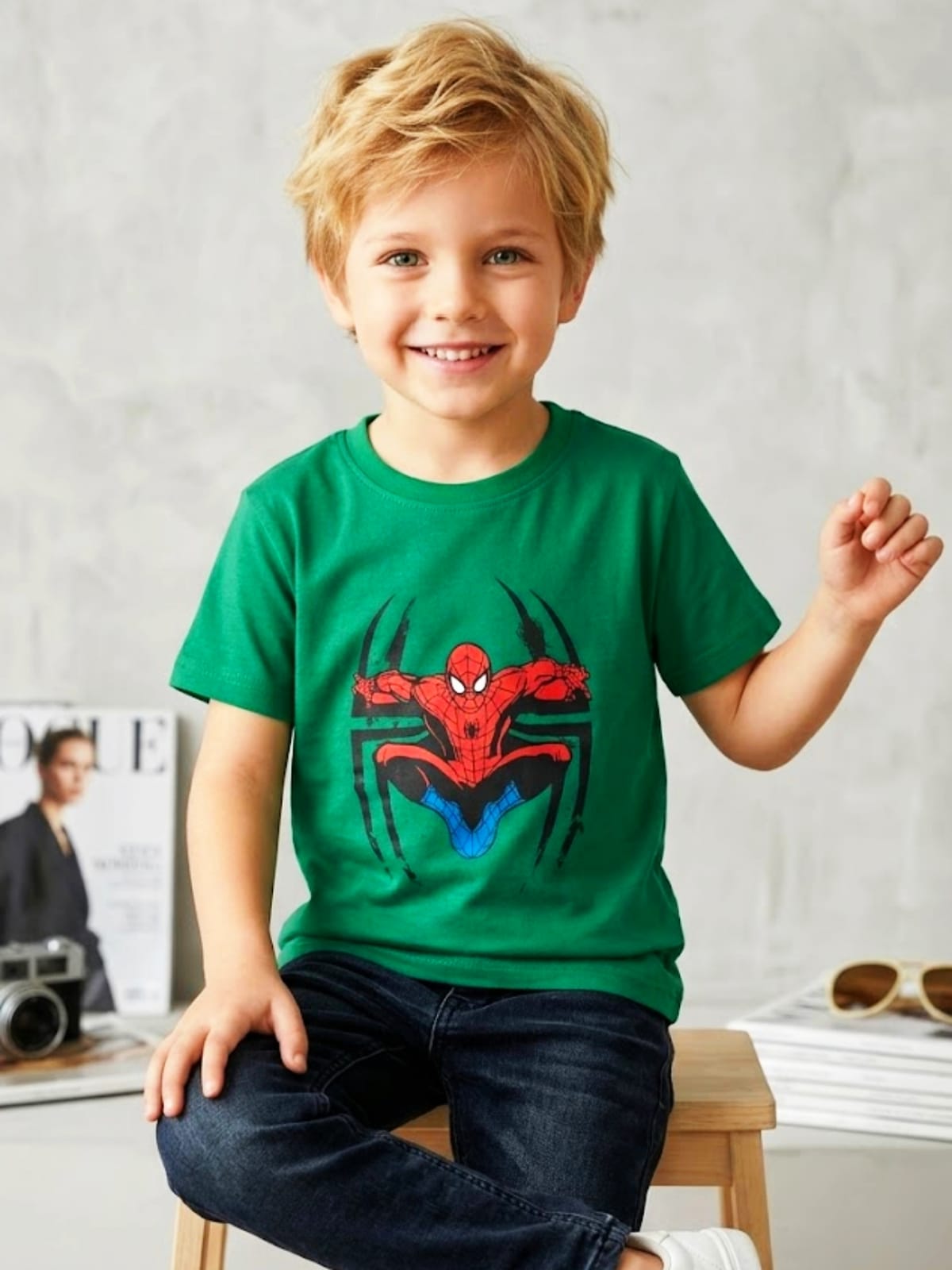 Baby Toss - Boys Spider-Man Superhero Printed T-Shirt (Dark Green)