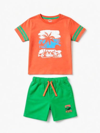 Boys' Palm Beach Summer T-Shirt & Shorts Set - Orange/Green