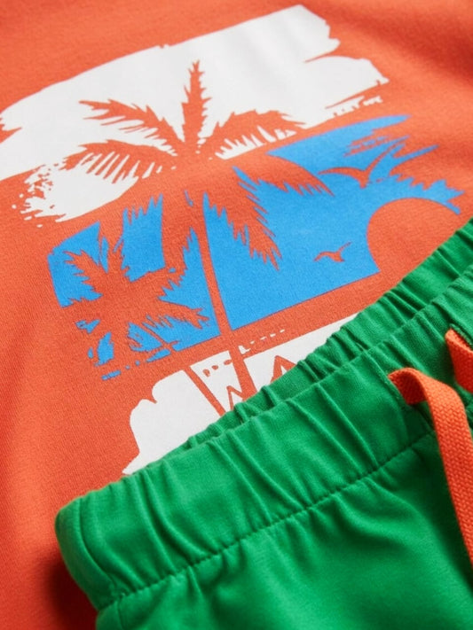 Boys' Palm Beach Summer T-Shirt & Shorts Set - Orange/Green