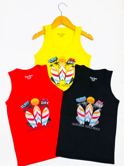 Minnie Minors Kids Surf All Day Sleeveless Tank Tops Combo Pack (Pack of 3) | Soft & Breathable Summer Vests for Boys