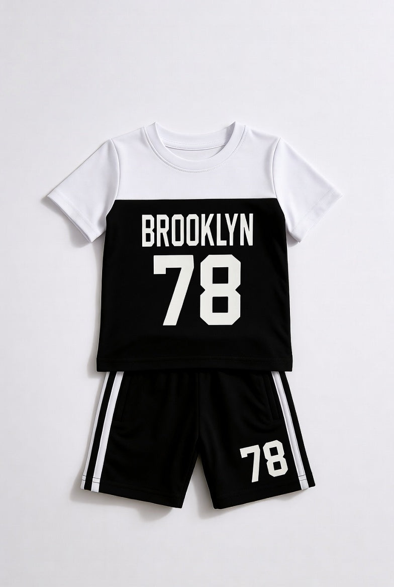 Boys' Brooklyn 78 Sportswear T-Shirt & Shorts Set - Black & White Summer Outfit