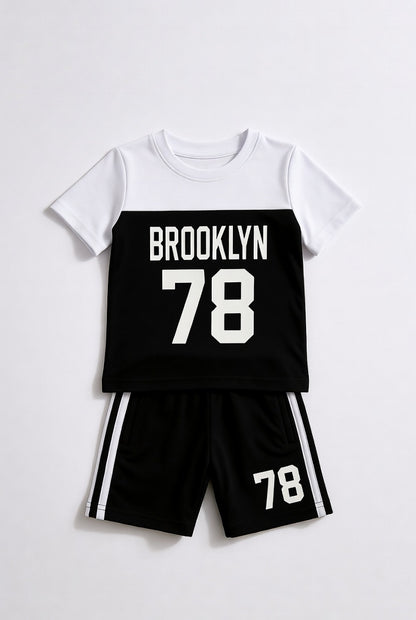 Boys' Brooklyn 78 Sportswear T-Shirt & Shorts Set - Black & White Summer Outfit