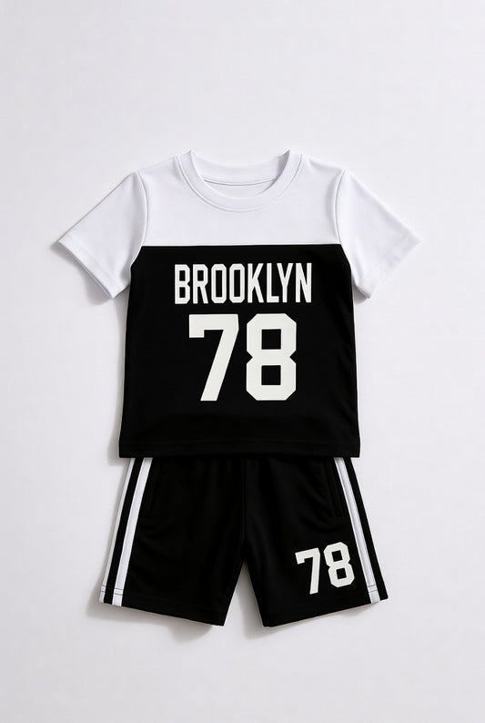 Boys' Brooklyn 78 Sportswear T-Shirt & Shorts Set - Black & White Summer Outfit