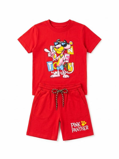 Boys' Pink Panther Red Graphic T-Shirt & Shorts Summer Set