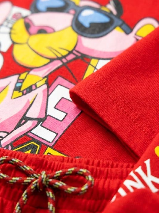 Boys' Pink Panther Red Graphic T-Shirt & Shorts Summer Set