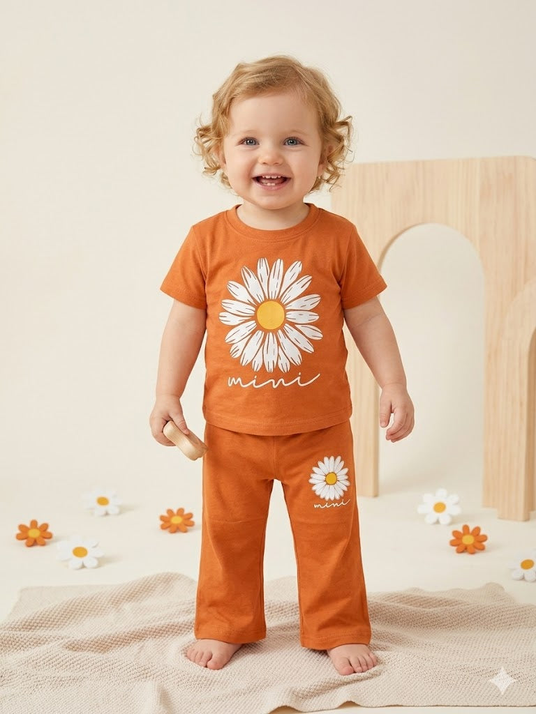Girls Summer Cotton Suit - Sunflower Print (Shirt & Trouser
