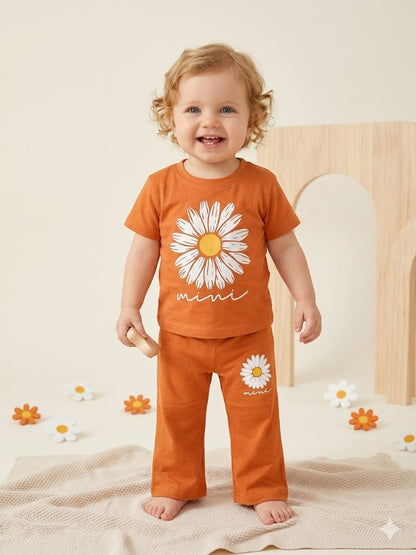 Girls Summer Cotton Suit - Sunflower Print (Shirt & Trouser