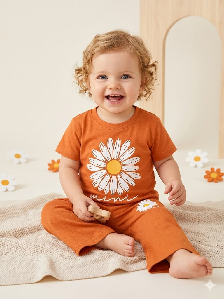 Girls Summer Cotton Suit - Sunflower Print (Shirt & Trouser
