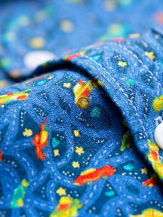 Baby Toss - Boys Premium "Racing Tracks" Button-Down Shirt (Grey Blue)